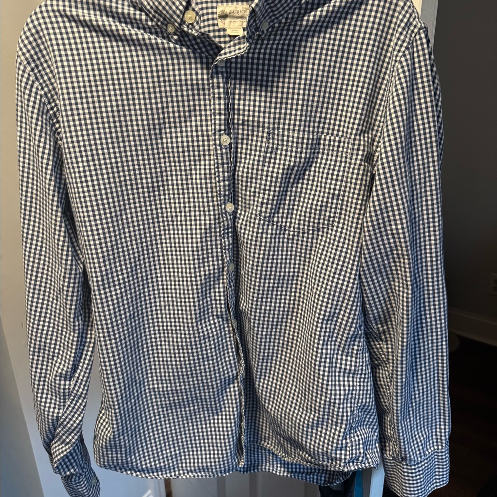 J. Crew Navy and White Gingham Shirt